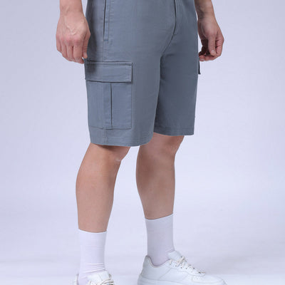 Men's Blue Relaxed Fit Solid Utility Cargo Shorts