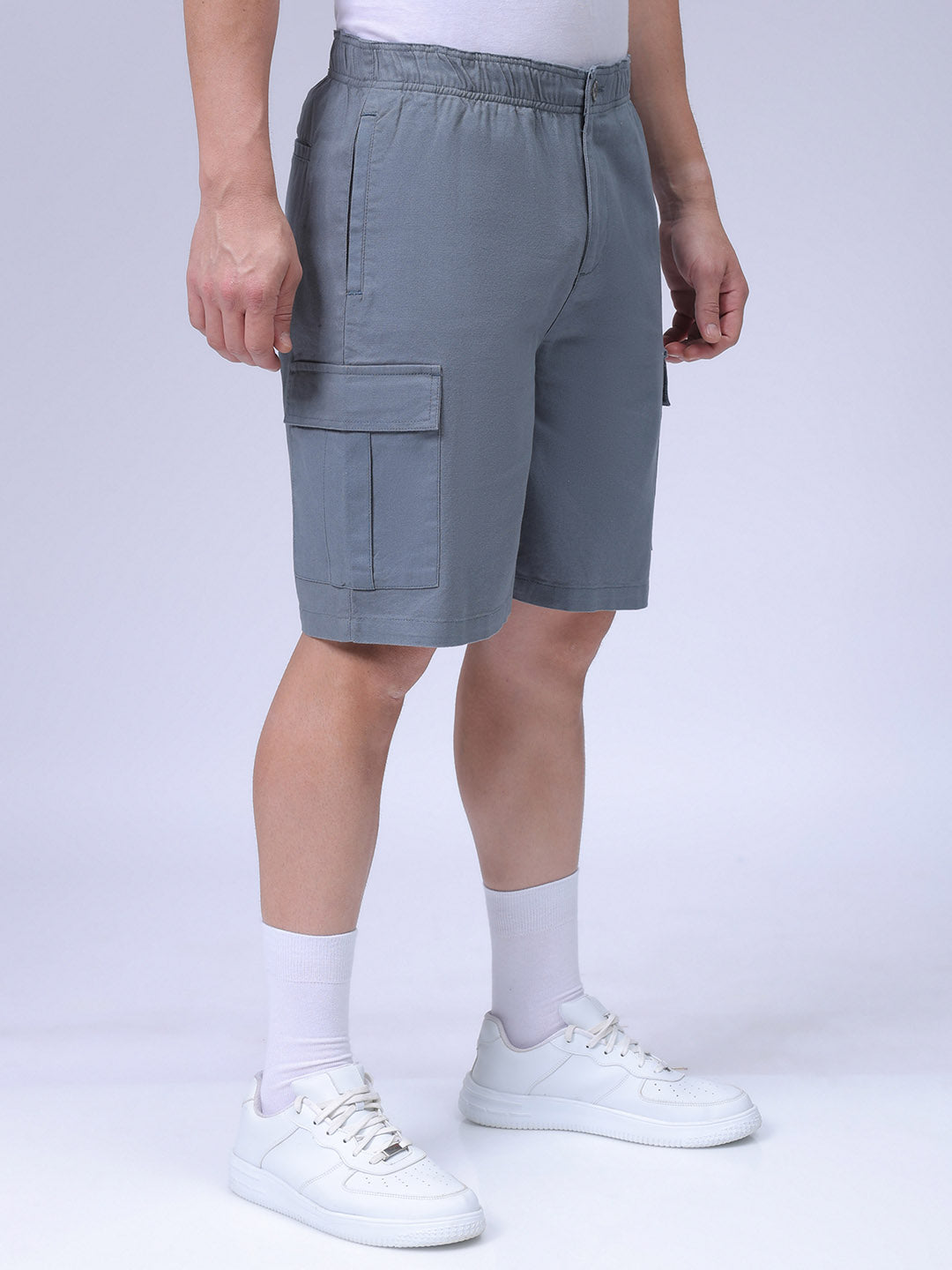 Men's Blue Relaxed Fit Solid Utility Cargo Shorts