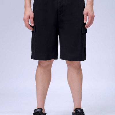 Men's Black Relaxed Fit Solid Utility Cargo Shorts