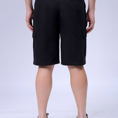 Men's Black Relaxed Fit Solid Utility Cargo Shorts