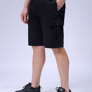 Men's Black Relaxed Fit Solid Utility Cargo Shorts