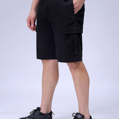Men's Black Relaxed Fit Solid Utility Cargo Shorts