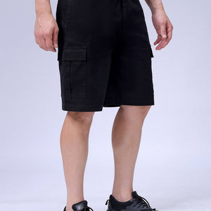Men's Black Relaxed Fit Solid Utility Cargo Shorts