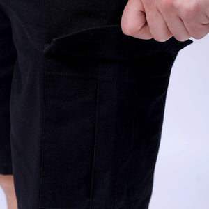 Men's Black Relaxed Fit Solid Utility Cargo Shorts