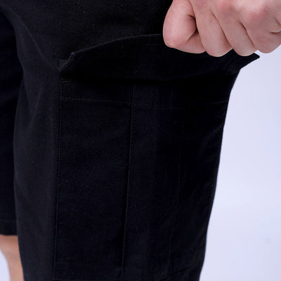 Men's Black Relaxed Fit Solid Utility Cargo Shorts