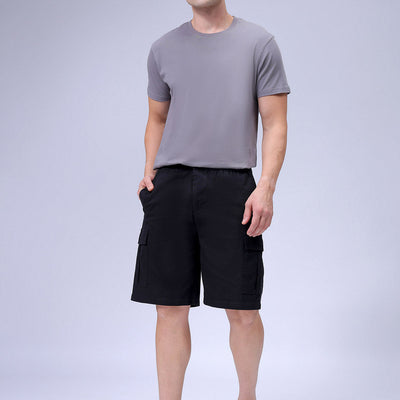 Men's Black Relaxed Fit Solid Utility Cargo Shorts