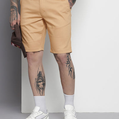 Men's Brown Regular Fit Solid Chino Shorts