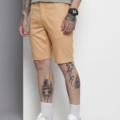 Men's Brown Regular Fit Solid Chino Shorts