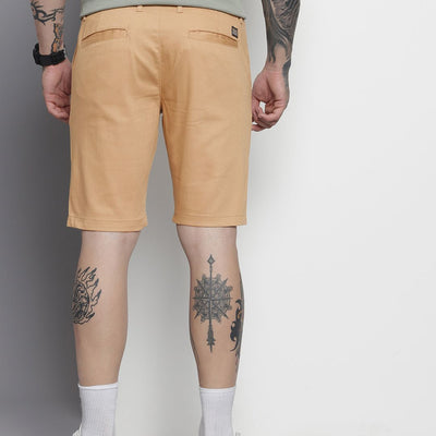 Men's Brown Regular Fit Solid Chino Shorts