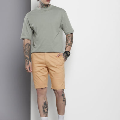 Men's Brown Regular Fit Solid Chino Shorts