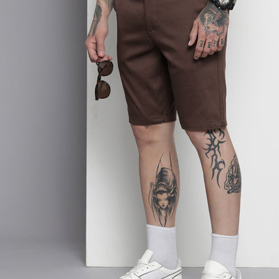 Men's Brown Regular Fit Solid Chino Shorts