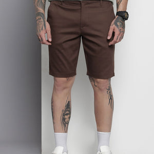 Men's Brown Regular Fit Solid Chino Shorts