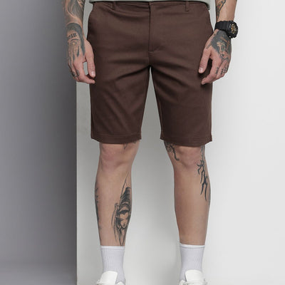 Men's Brown Regular Fit Solid Chino Shorts