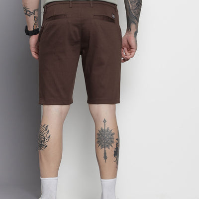 Men's Brown Regular Fit Solid Chino Shorts