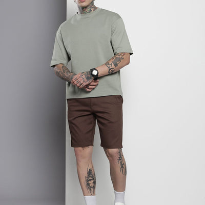 Men's Brown Regular Fit Solid Chino Shorts
