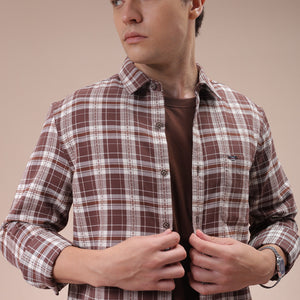 Men's Brown Slim Fit Checked Shirt