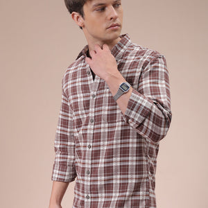 Men's Brown Slim Fit Checked Shirt
