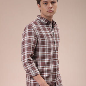 Men's Brown Slim Fit Checked Shirt