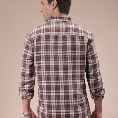 Men's Brown Slim Fit Checked Shirt
