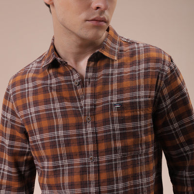 Men's Brown Slim Fit Checked Shirt
