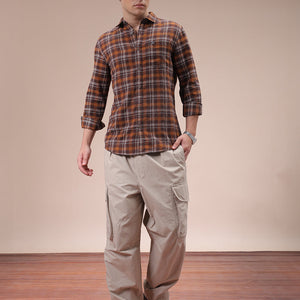 Men's Brown Slim Fit Checked Shirt