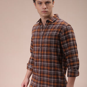 Men's Brown Slim Fit Checked Shirt