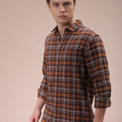 Men's Brown Slim Fit Checked Shirt