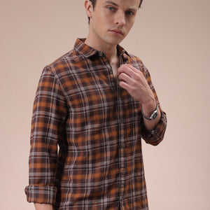 Men's Brown Slim Fit Checked Shirt