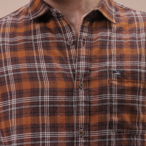 Men's Brown Slim Fit Checked Shirt