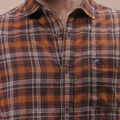 Men's Brown Slim Fit Checked Shirt