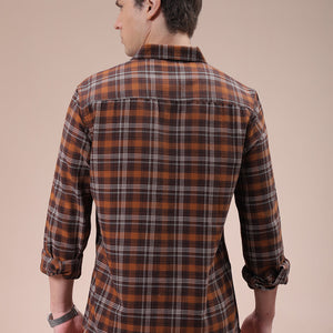 Men's Brown Slim Fit Checked Shirt