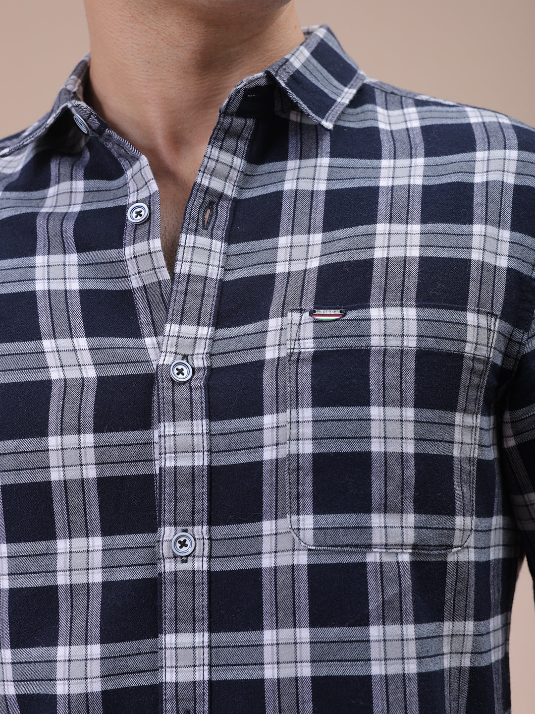 Men's Navy Blue Slim Fit Checked Shirt