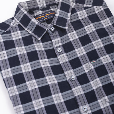 Men's Navy Blue Slim Fit Checked Shirt