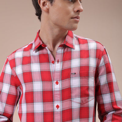 Men's Red Slim Fit Checked Shirt