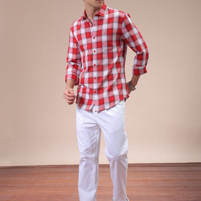 Men's Red Slim Fit Checked Shirt
