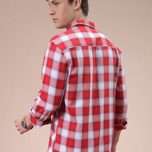 Men's Red Slim Fit Checked Shirt