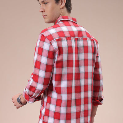 Men's Red Slim Fit Checked Shirt