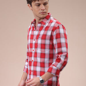 Men's Red Slim Fit Checked Shirt