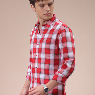 Men's Red Slim Fit Checked Shirt
