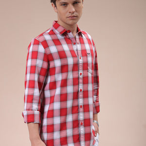 Men's Red Slim Fit Checked Shirt