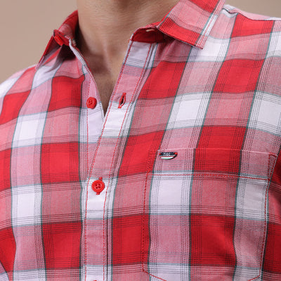 Men's Red Slim Fit Checked Shirt