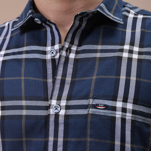 Men's Navy Blue Slim Fit Checked Shirt