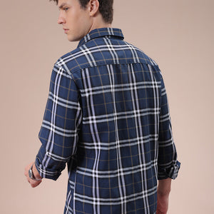 Men's Navy Blue Slim Fit Checked Shirt