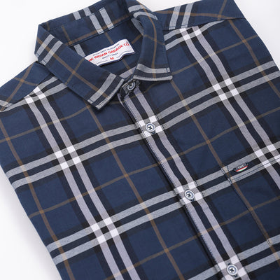Men's Navy Blue Slim Fit Checked Shirt