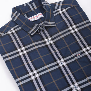 Men's Navy Blue Slim Fit Checked Shirt
