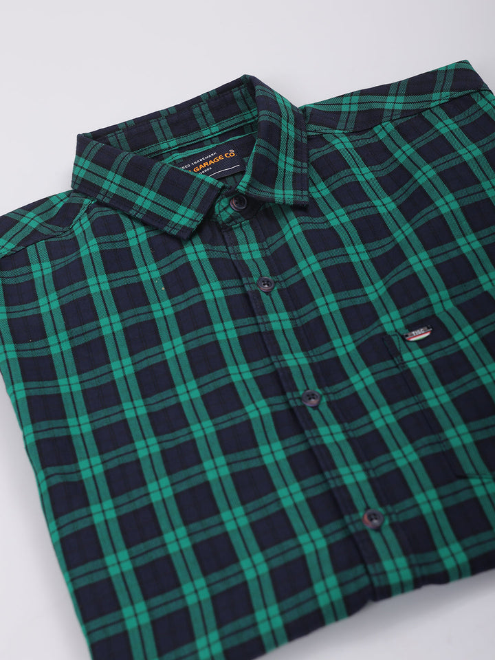 Men's Green Slim Fit Checked Shirt