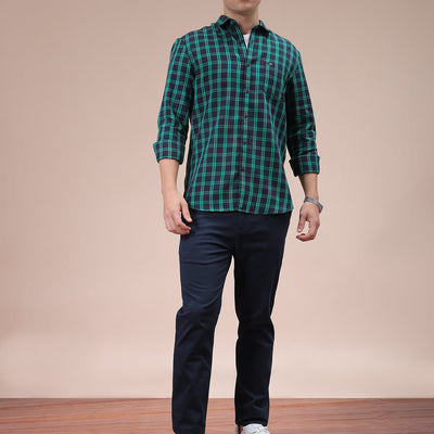 Men's Green Slim Fit Checked Shirt