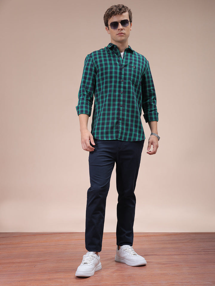 Men's Green Slim Fit Checked Shirt