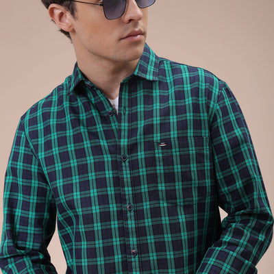 Men's Green Slim Fit Checked Shirt