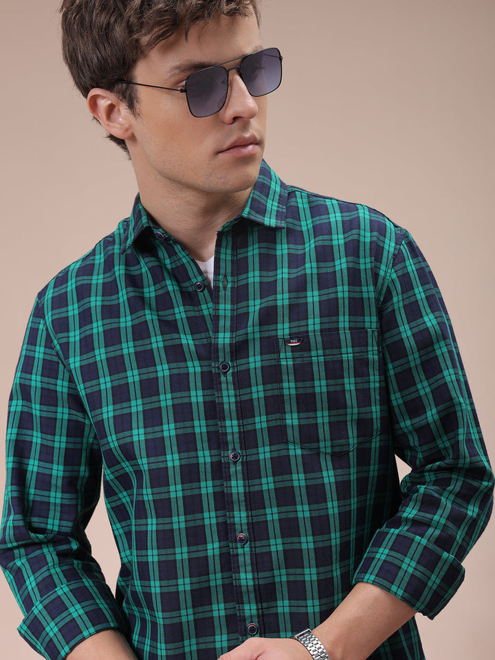 Men's Green Slim Fit Checked Shirt